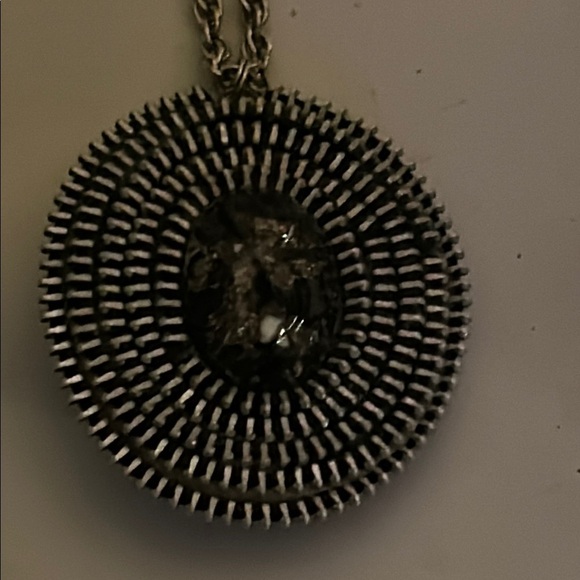 Vintage coiled zipper Silver Pendant Necklace - Picture 3 of 5